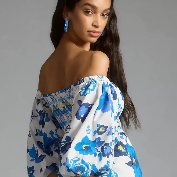 Anthropologie Plenty by Tracy Reese Off-The-Shoulder Puff-Sleeve Smocked Dress - Picture 10 of 15